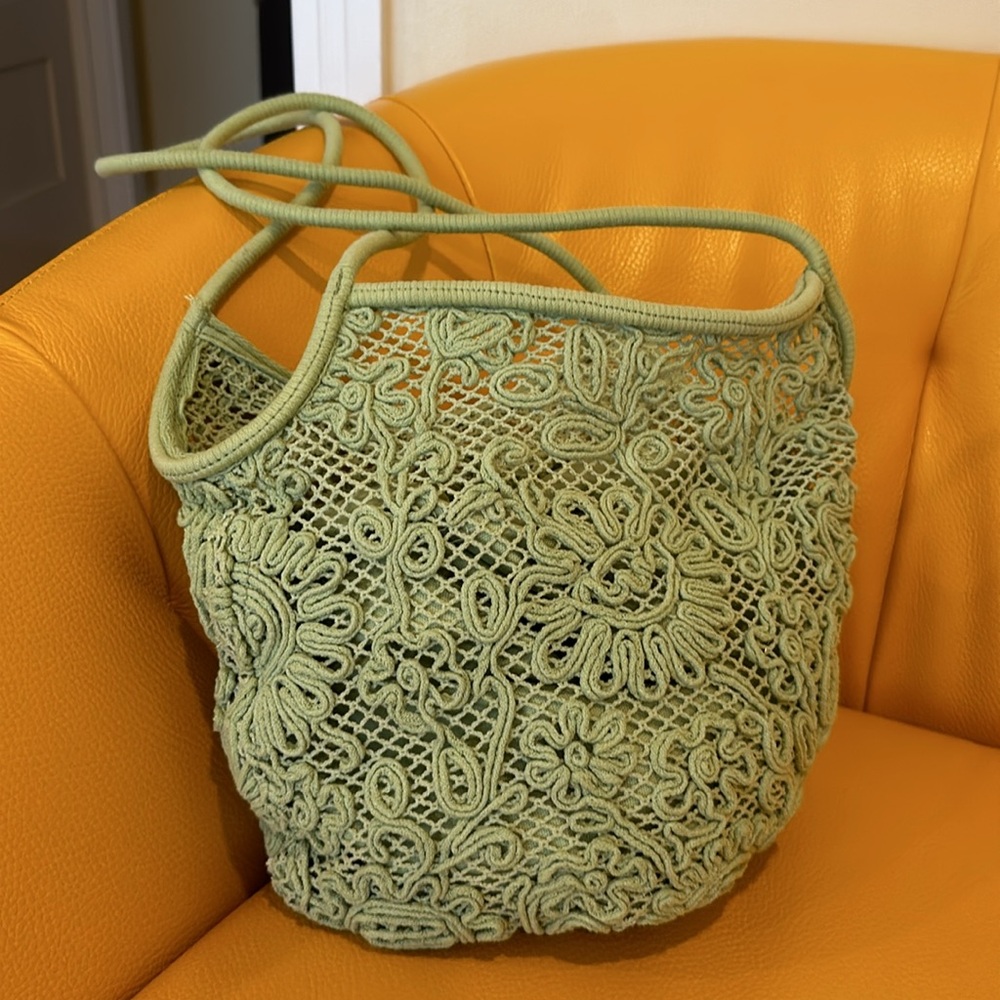 ZARA GREEN BEACH CROCHET BAG